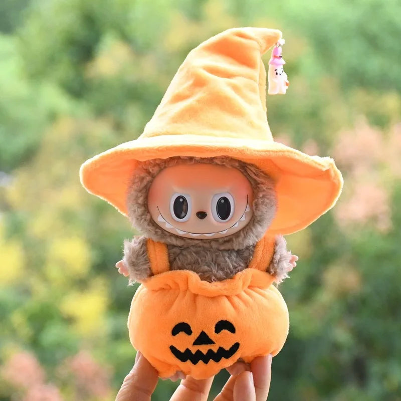 For Labubu 17cm Hanging Ornament Halloween Pumpkin Costume Black Hat Doll Clothes
