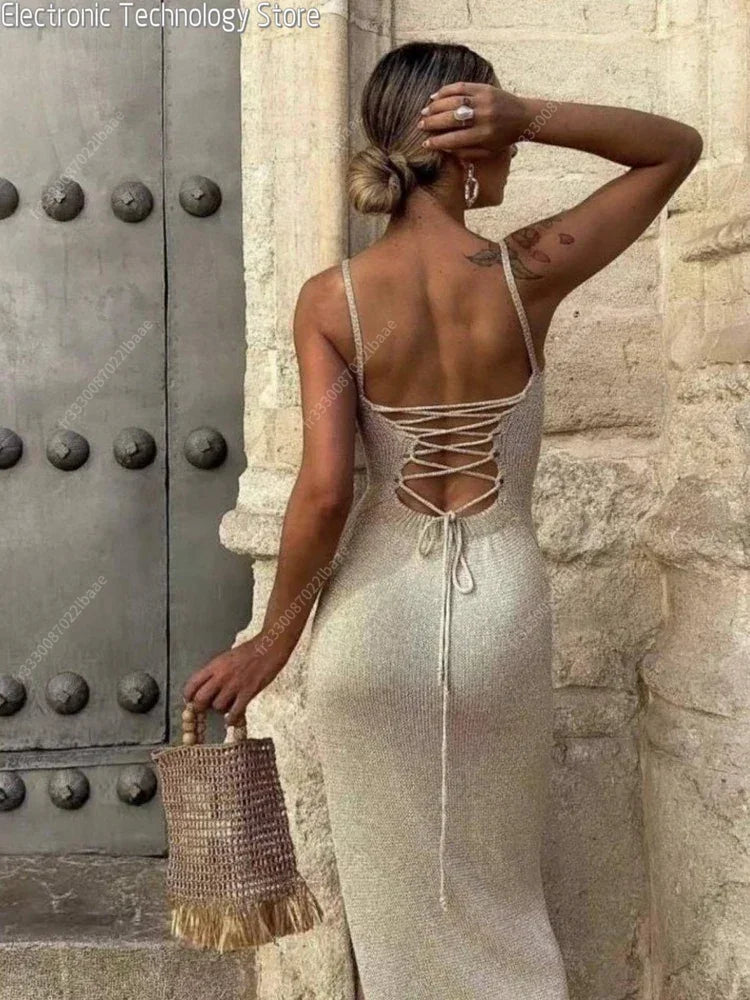 High Split Sexy Backless Summer Dress – Ankle Length & Sleeveless