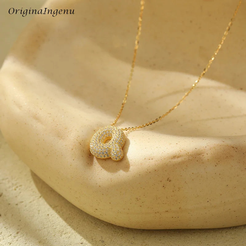 Silver Bubble Letter Name Necklace – A–Z Initials