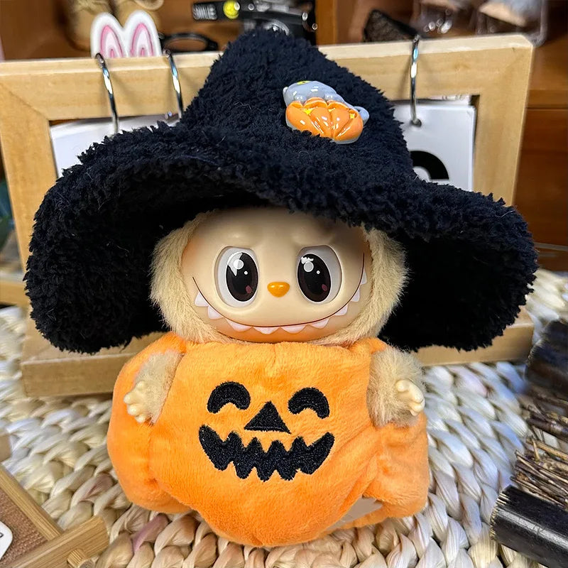 For Labubu 17cm Hanging Ornament Halloween Pumpkin Costume Black Hat Doll Clothes