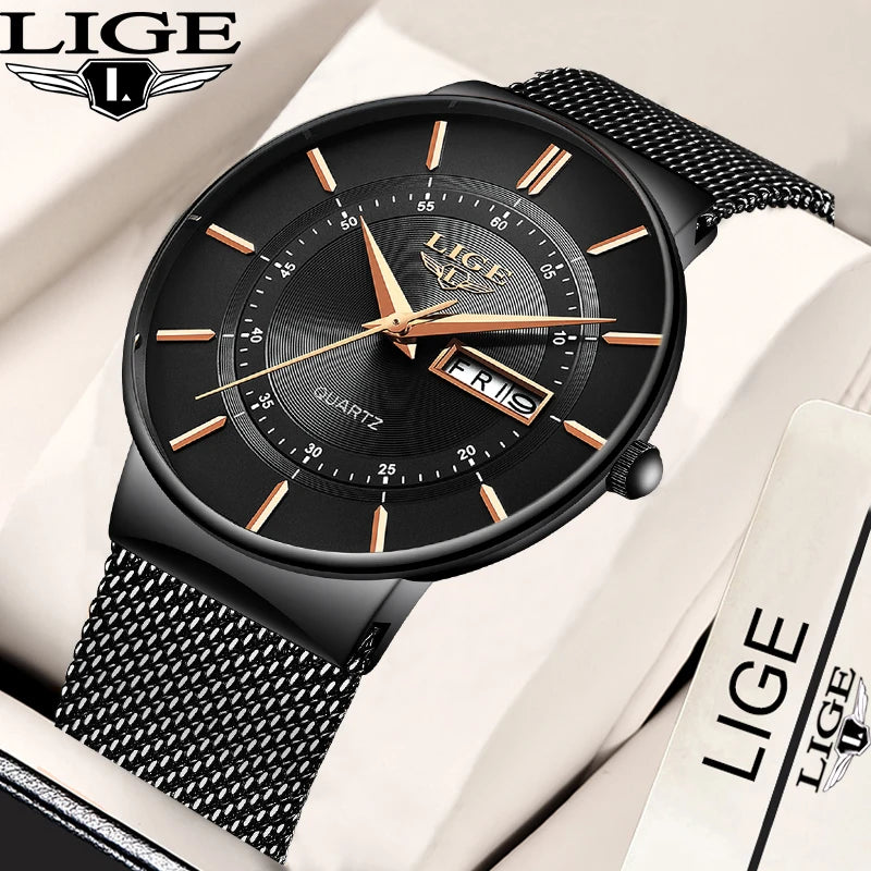 Fashion Luxury Men’s Watch – Ultra Thin Quartz with Stainless Mesh Belt