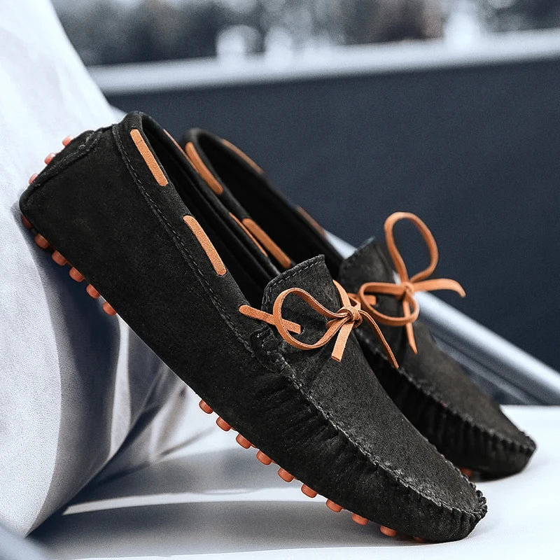 Men’s Suede Leather Slip-On Loafers – Handmade Breathable Flats