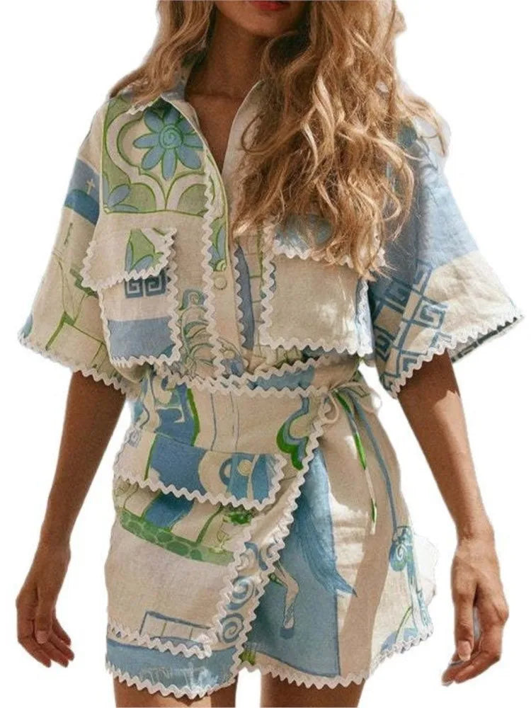 Playful & Polished: Printed Ruffle Two-Piece Set for Summer
