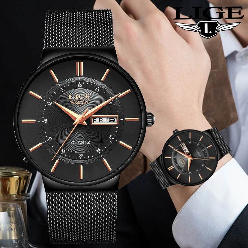 Fashion Luxury Men’s Watch – Ultra Thin Quartz with Stainless Mesh Belt