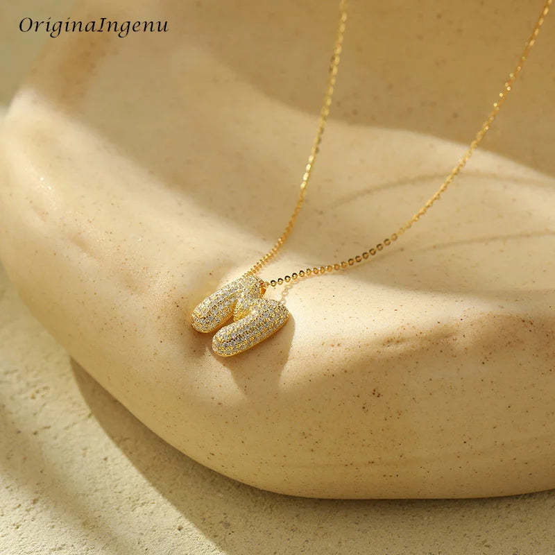 Silver Bubble Letter Name Necklace – A–Z Initials
