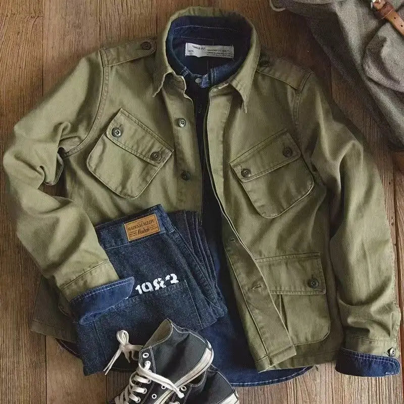 Vintage 100% Cotton Men’s Workwear Jacket – Heavyweight, Washed & Multi-Pocket