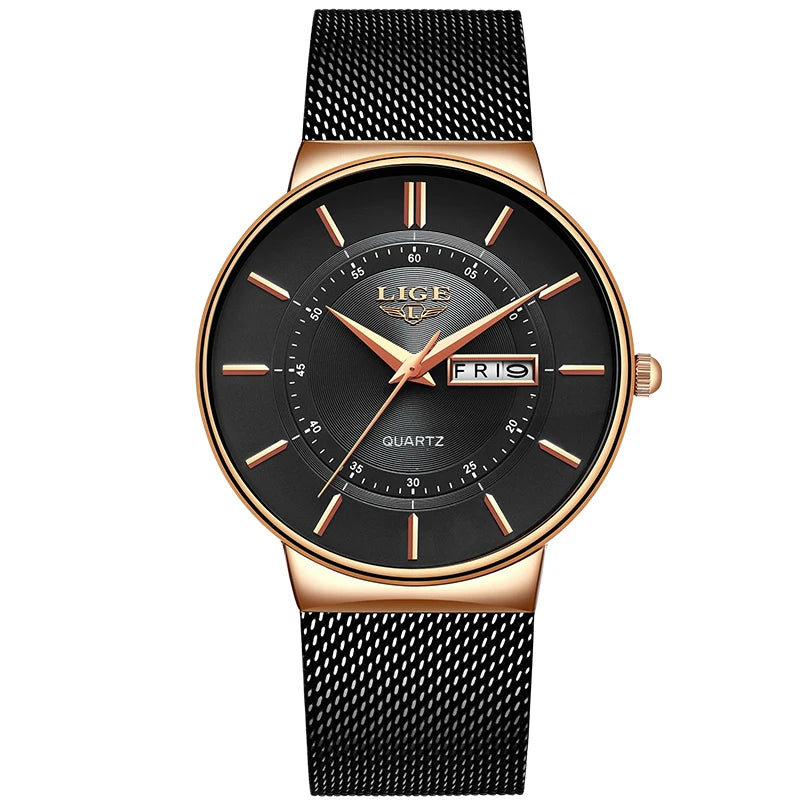 Fashion Luxury Men’s Watch – Ultra Thin Quartz with Stainless Mesh Belt