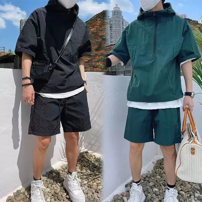 Utility Meets Style: 2025 Men’s Hooded Zipper Two-Piece Set