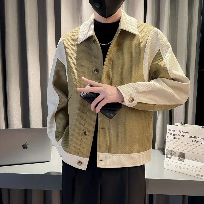 Korean Autumn/Winter Boyfriend Jacket – Spliced Square Collar Casual Outerwear