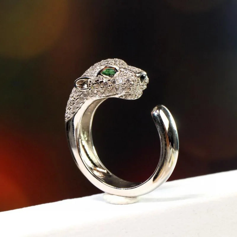 Designer Collection Open Ring – 925 Sterling Silver with Gold-Plated Leopard Panther Design