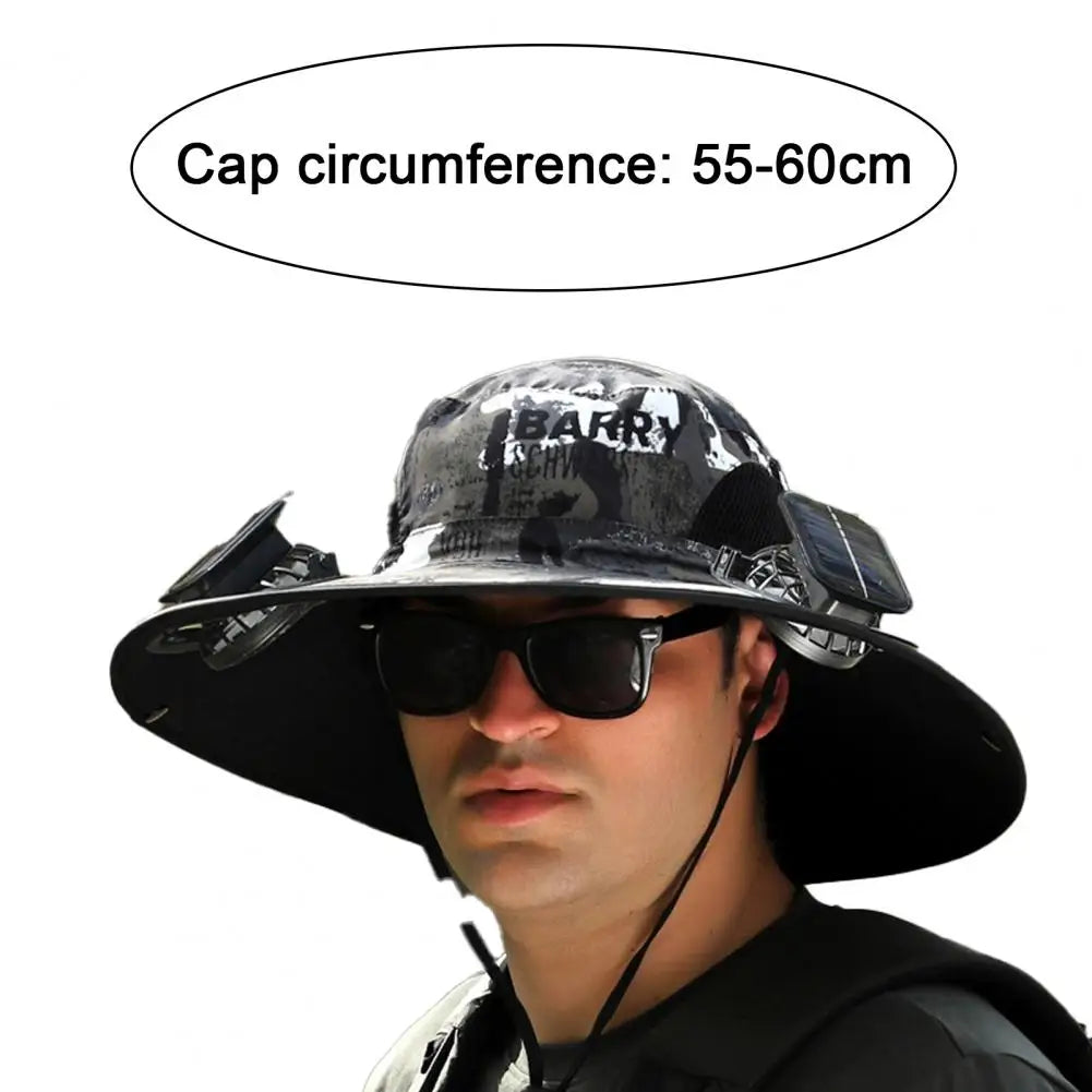 Outdoor Sun Hat with 2 Built-In Fans – Large Brim, Windproof Strap