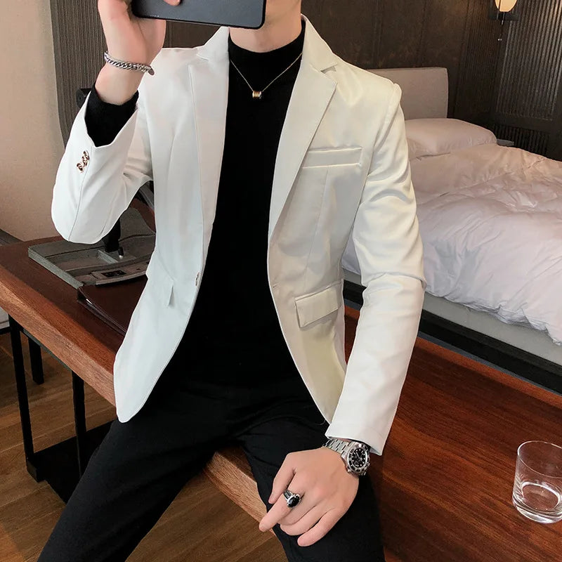Men’s PU Leather Suit Jacket – Casual Blazer with Business Style