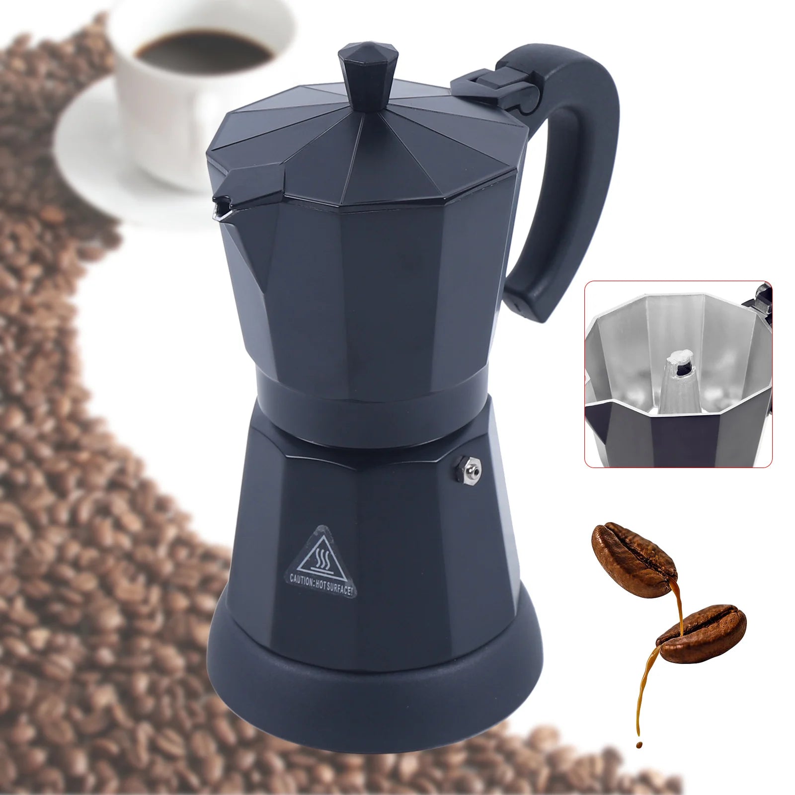 300ml Electric Espresso Maker – Classic Mocha Pot with Separate Heating Base