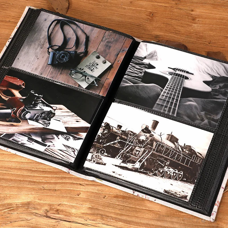 6-Inch 200-Pocket Linen Fabric Cover Photo Album