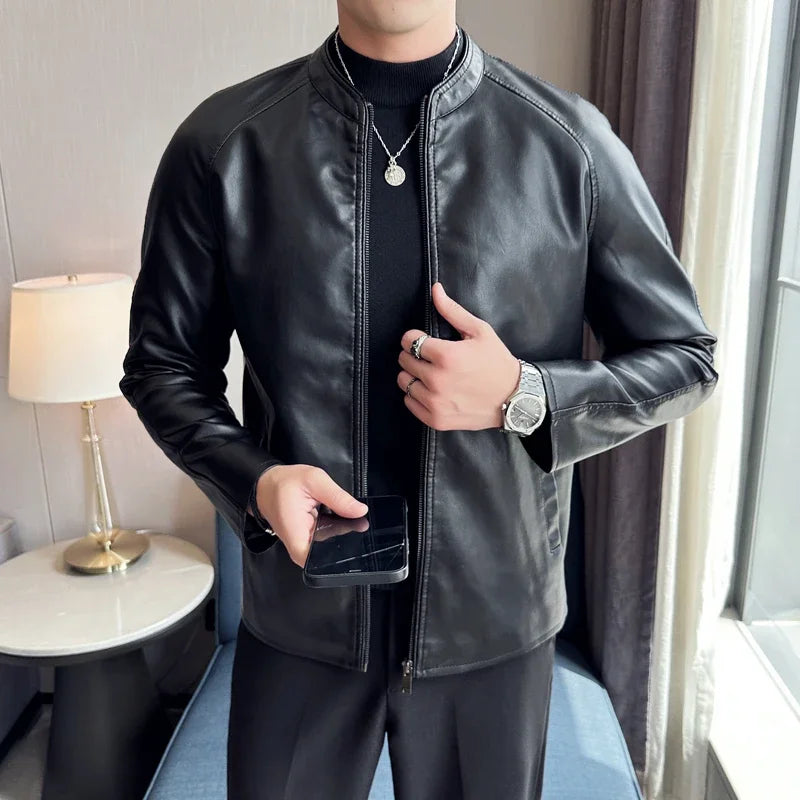 New Biker PU Leather Jacket – Men’s Motorcycle Slim Overcoat