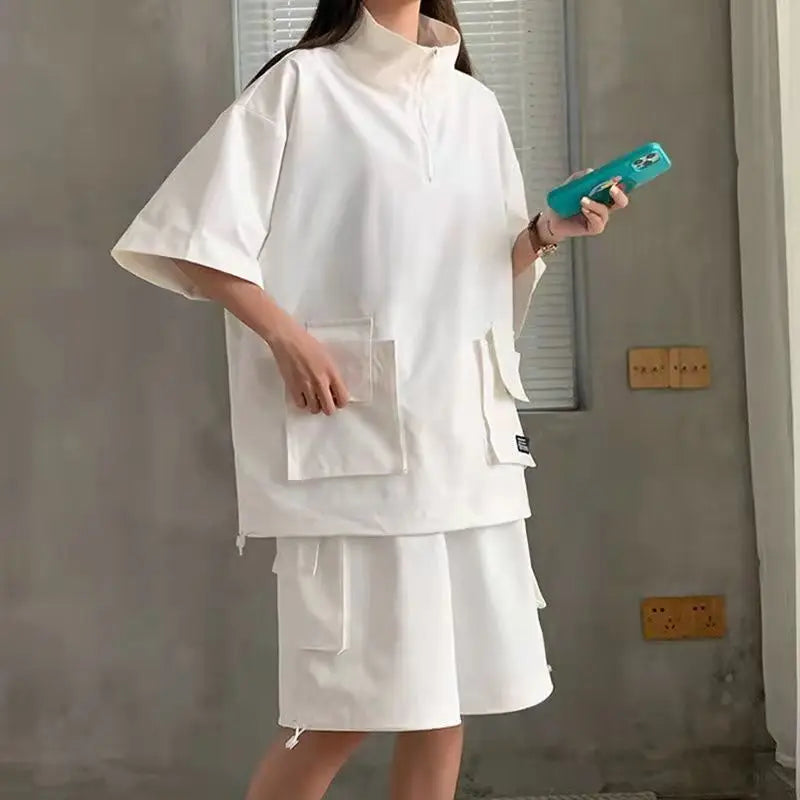 Harajuku Cool: Couples Cargo T-Shirt & Shorts Set