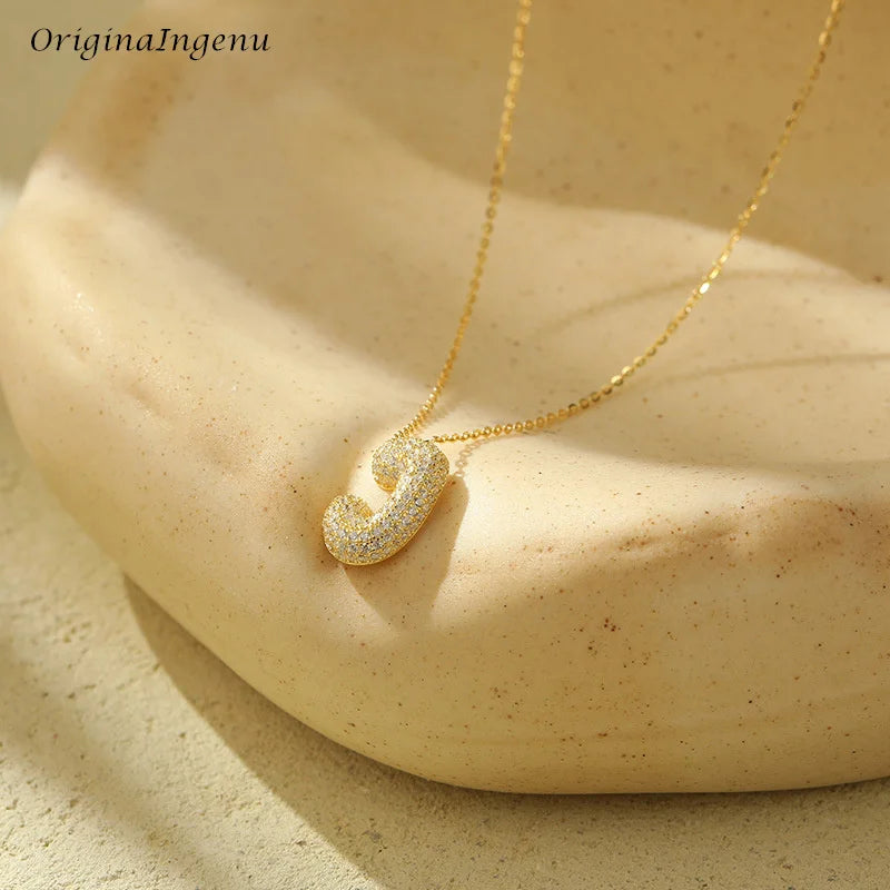 Silver Bubble Letter Name Necklace – A–Z Initials