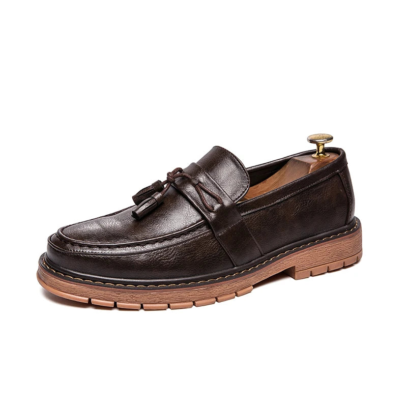 New Slip-On Thick Soled Casual Leather Shoes – British Retro Style