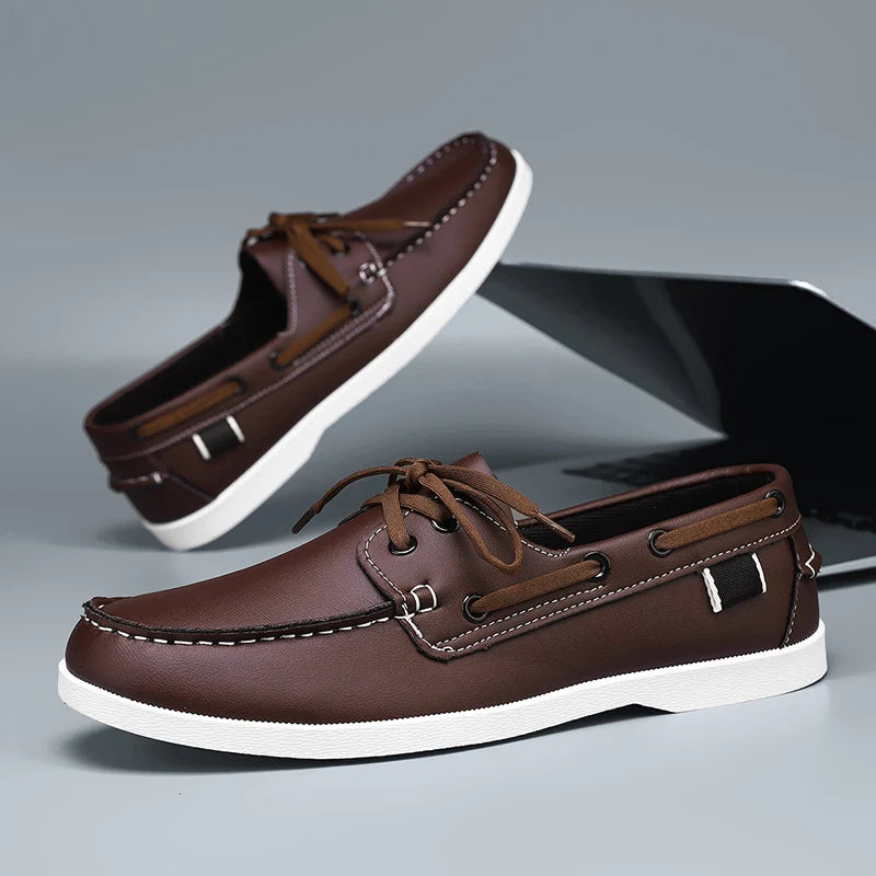 Men’s PU Leather Loafers – Strap Design Slip-On Boat Shoes
