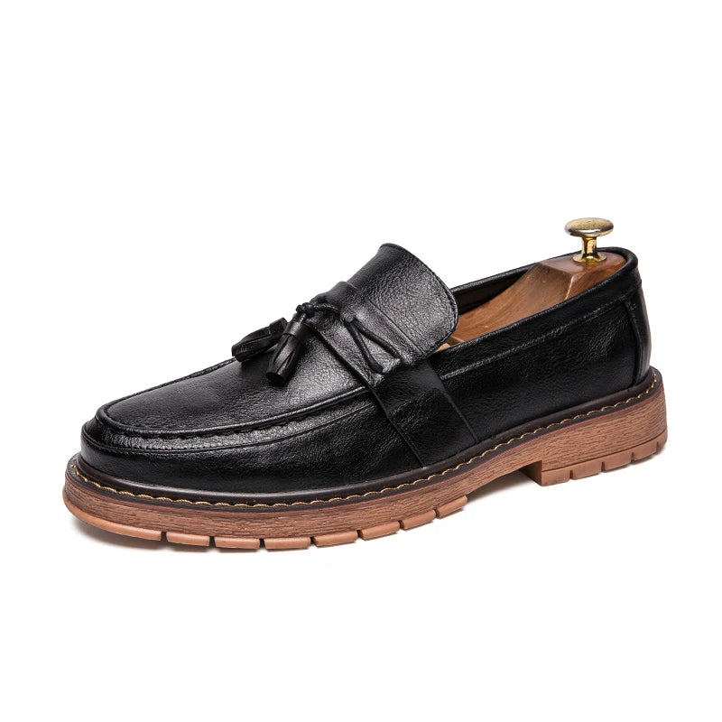 New Slip-On Thick Soled Casual Leather Shoes – British Retro Style