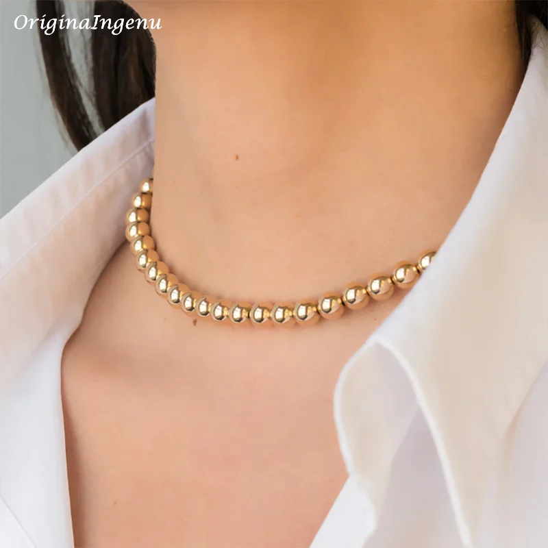 Real 14K Gold Filled Round Bead Necklace – Dainty Handmade Choker