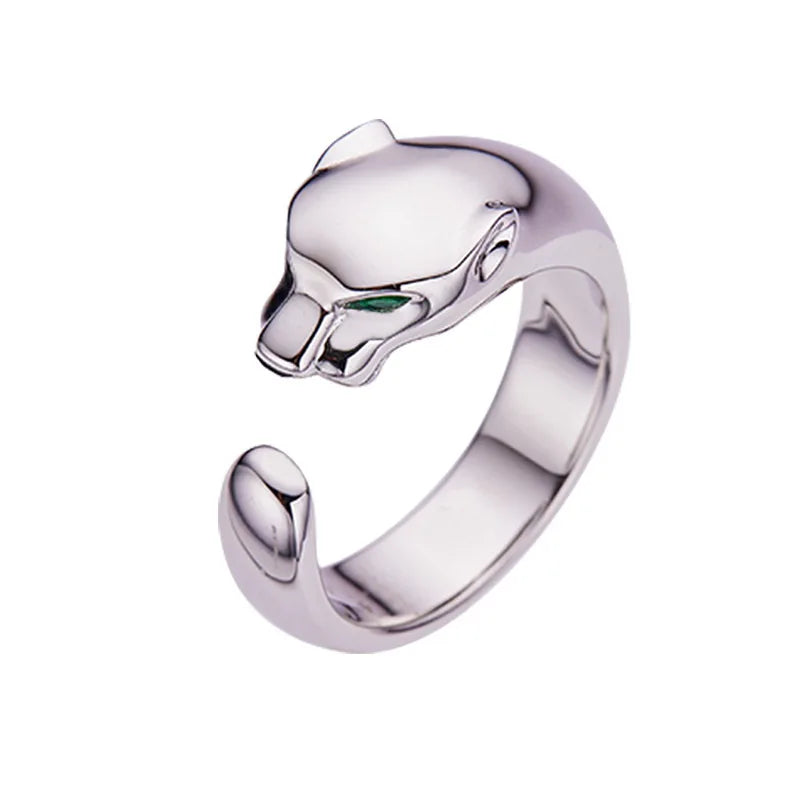 Designer Collection Open Ring – 925 Sterling Silver with Gold-Plated Leopard Panther Design