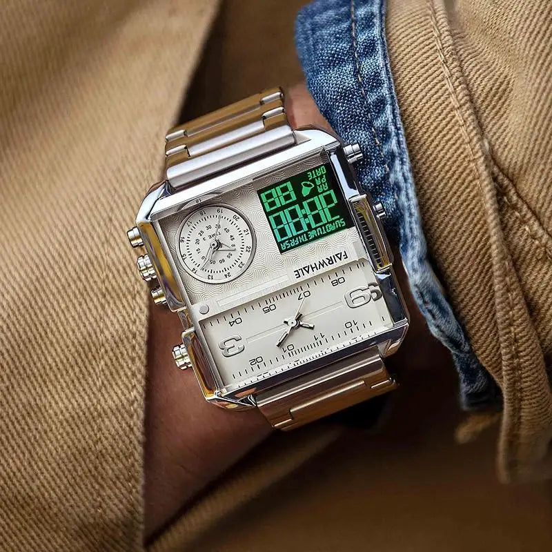 Mark Fairwhale Luxury Men's Quartz Watch – Square Dial & Brown Leather Strap