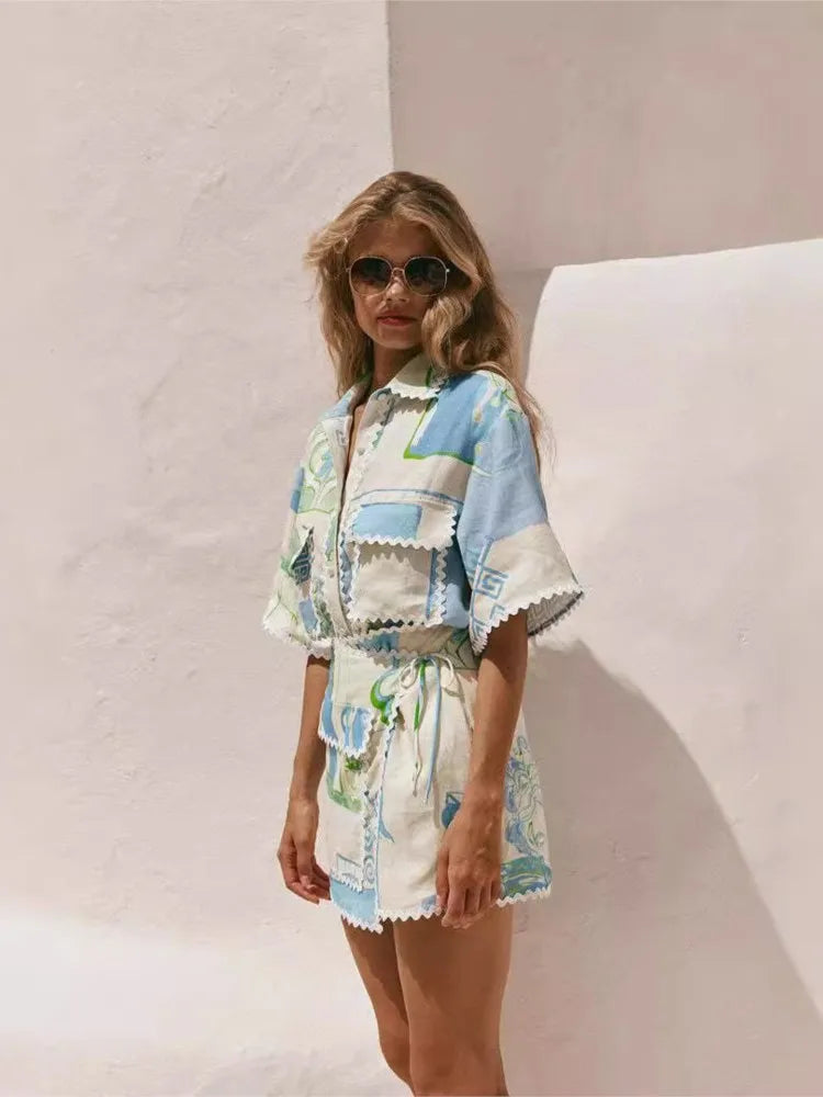 Playful & Polished: Printed Ruffle Two-Piece Set for Summer