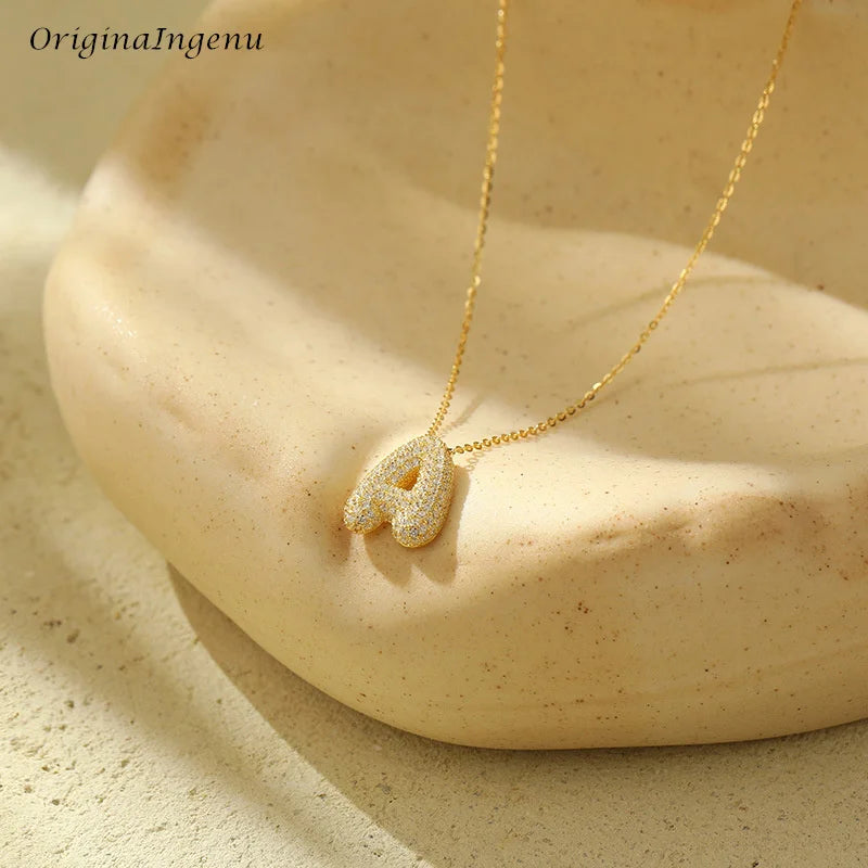 Silver Bubble Letter Name Necklace – A–Z Initials