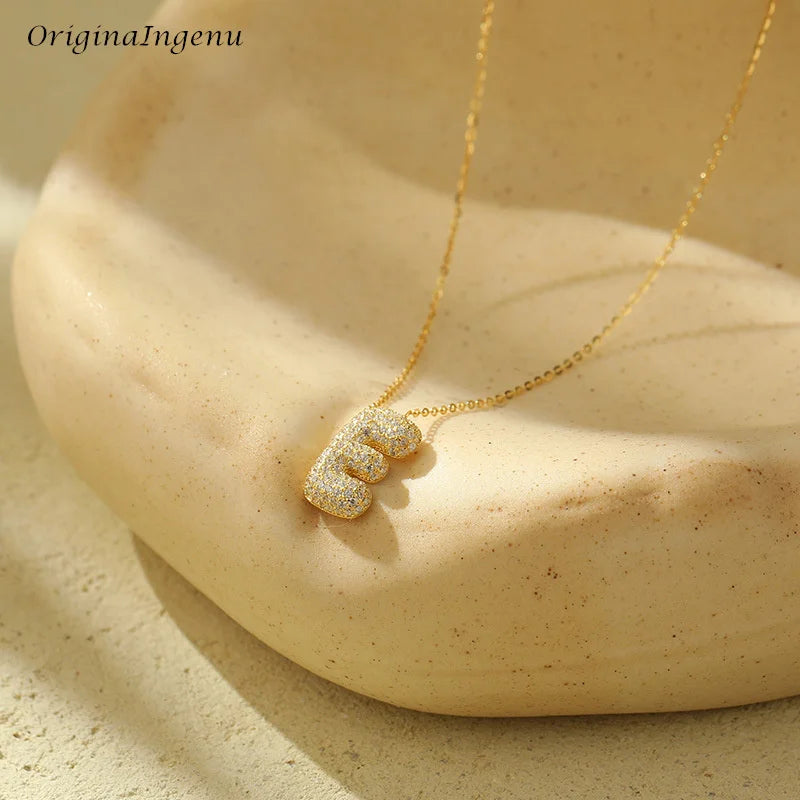 Silver Bubble Letter Name Necklace – A–Z Initials