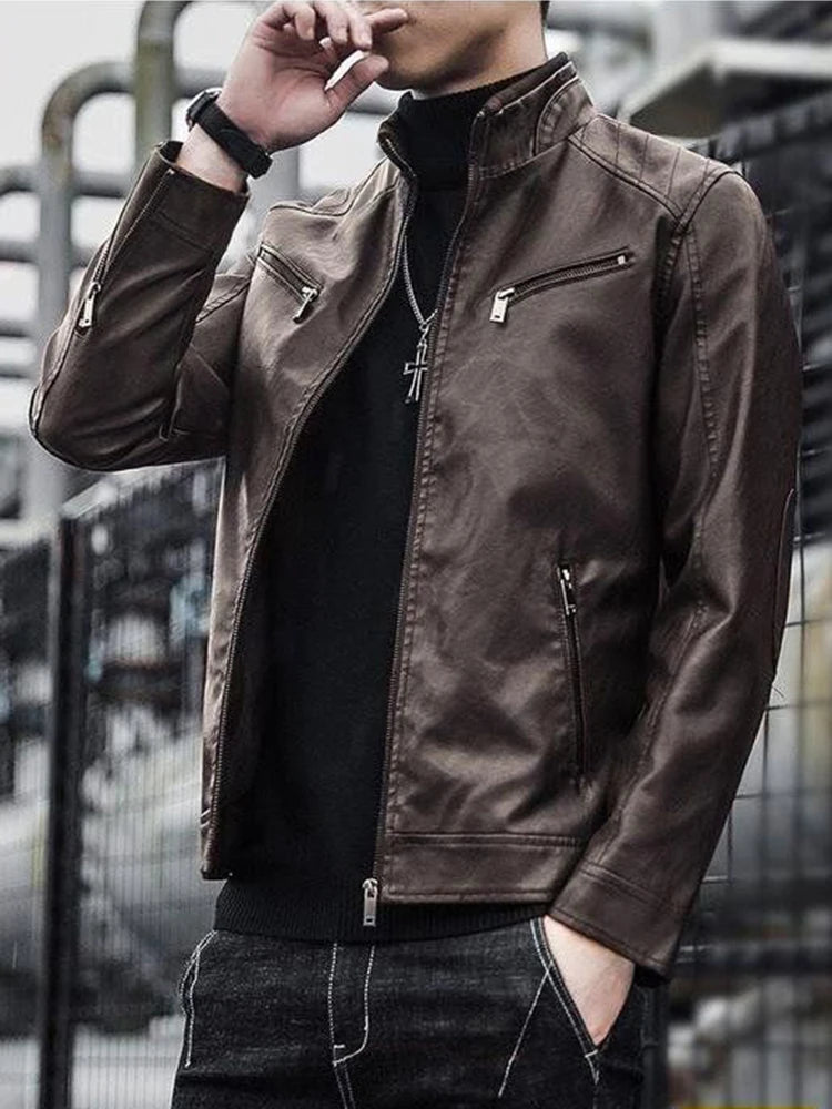 Men’s Slim Fit Leather Suit Jacket – Short Casual Blazer