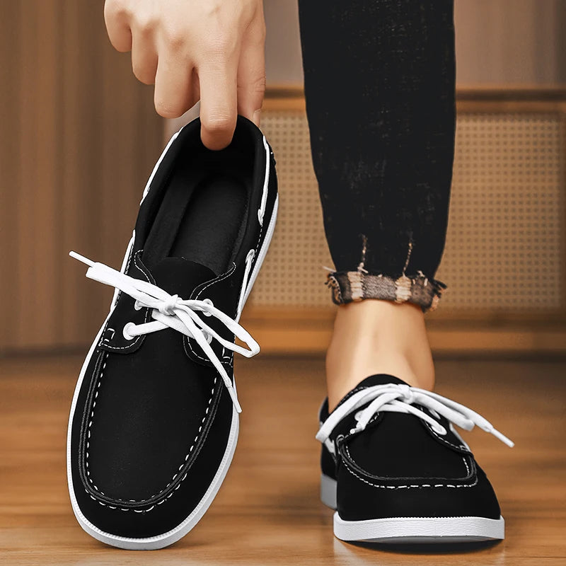 Men’s PU Leather Loafers – Strap Design Slip-On Boat Shoes